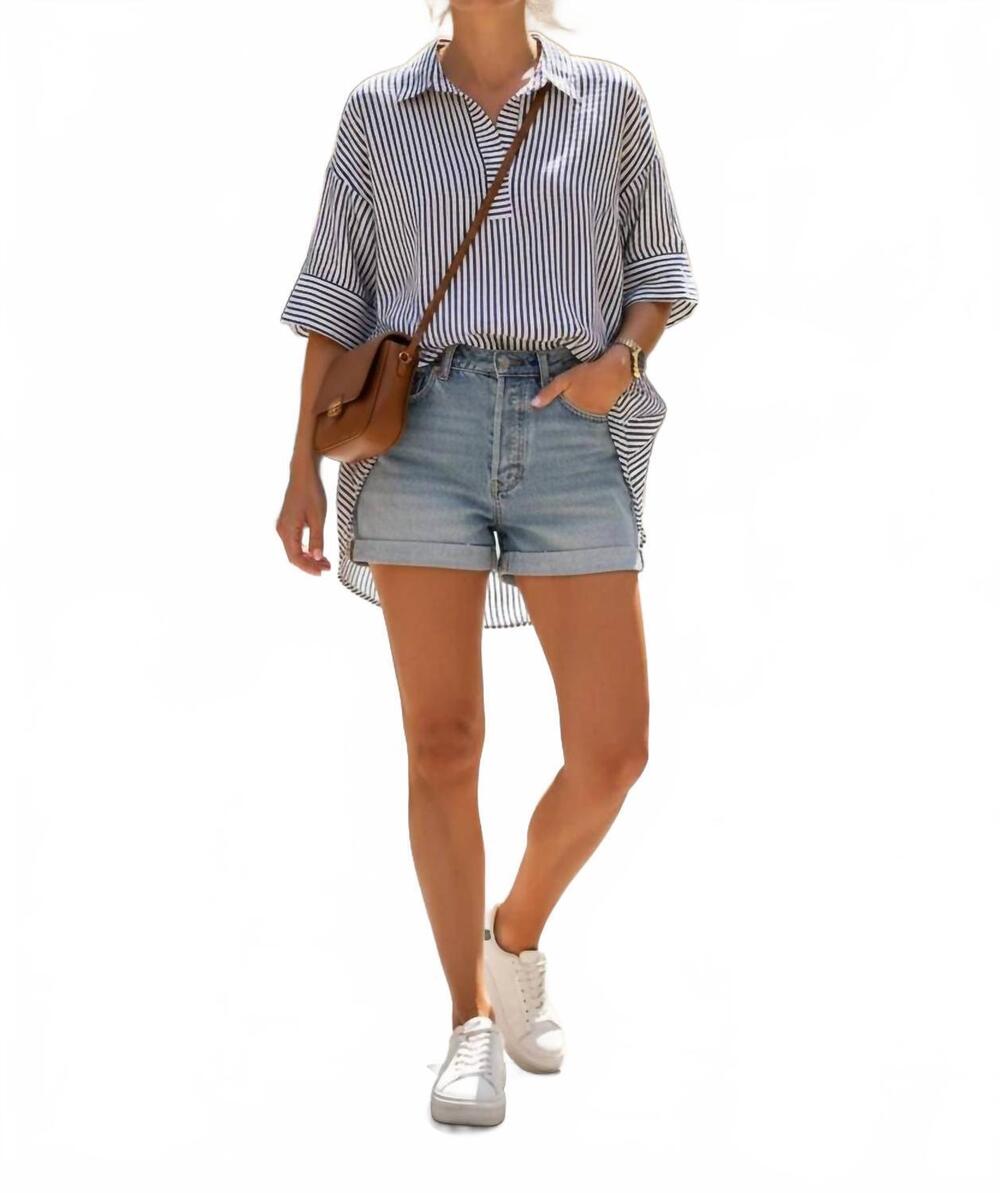 NEW SHE + SKY women's short sleeve oversized striped top in black white